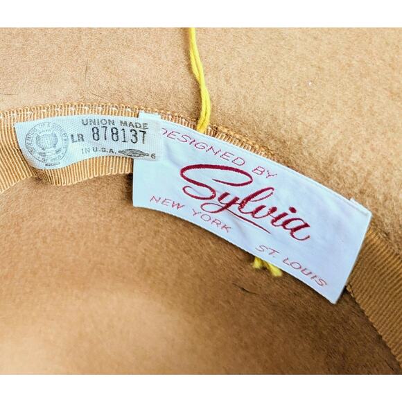 Vintage 1960s Sylvia Bollman Excello Wool Hat Camel w/ Orange Satin Band USA - Picture 11 of 13